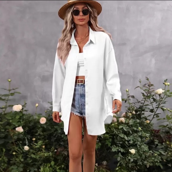 Tops - Small Oversized White Button-Up Shirt and Denim Shorts